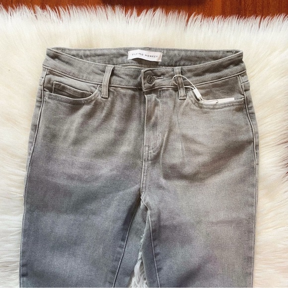 FLYING MONKEY MID RISE CROP RAW EDGE SKINNY GRAY - Picture 6 of 7